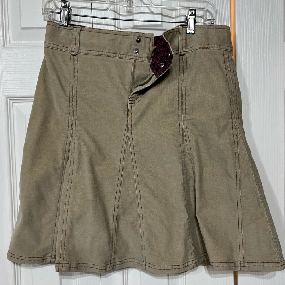 Athleta Skirt 4 Khaki Corduroy Casual Athletic A-line Zip Snap Drawstring 18"